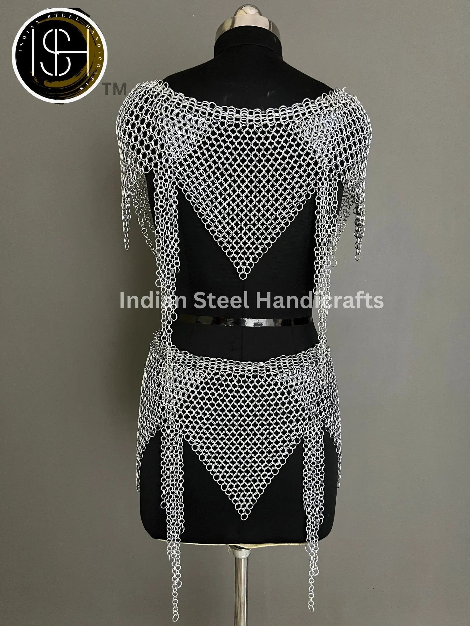 Metal Viking Skirt & Top,Medieval Shield, Chainmail Handmade Medieval Armor, SCA Larp Costume, Mother's day Reenactment, Christmas Gift. ISH Collection