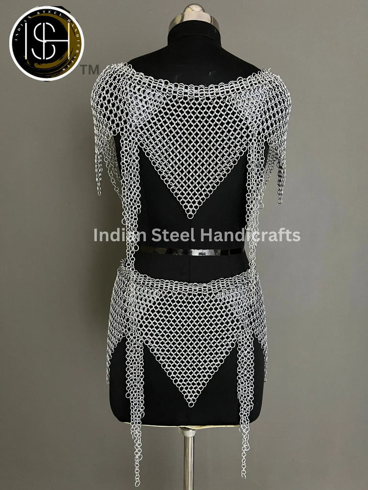 Metal Viking Skirt & Top,Medieval Shield, Chainmail Handmade Medieval Armor, SCA Larp Costume, Mother's day Reenactment, Christmas Gift. ISH Collection