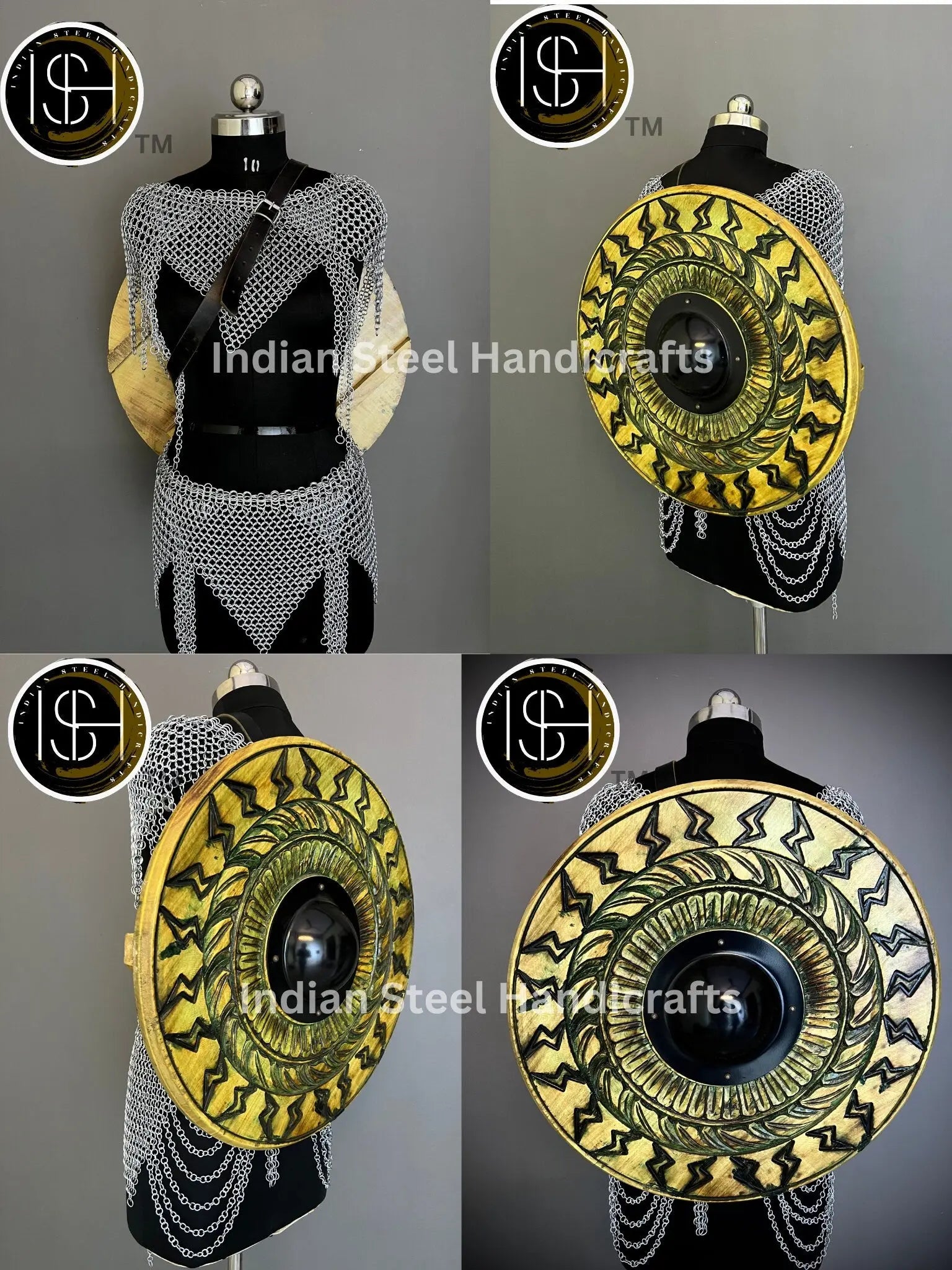 Metal Viking Skirt & Top,Medieval Shield, Chainmail Handmade Medieval Armor, SCA Larp Costume, Mother's day Reenactment, Christmas Gift. ISH Collection