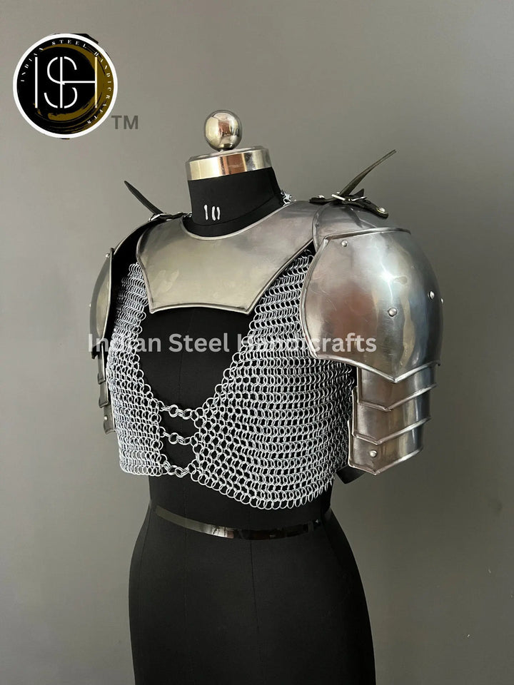 Knight Brave Female Armor, Gorget Pouldron Armor, Chaianmail Armor,Cosplay Armor, Sca Armor, Larp Armor, Gifts for Women. ISH Collection