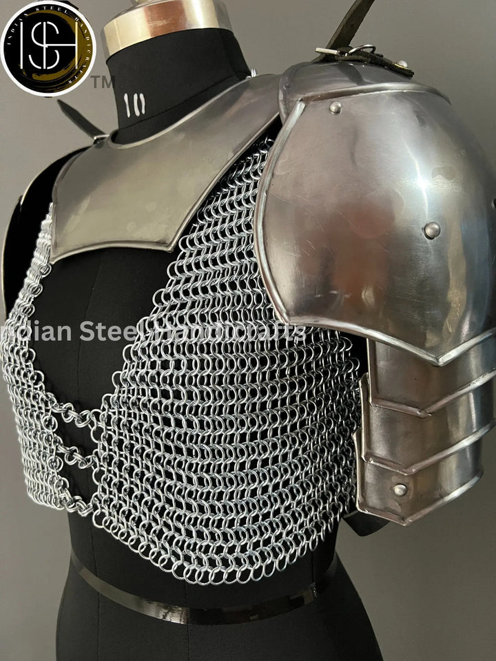 Knight Brave Female Armor, Gorget Pouldron Armor, Chaianmail Armor,Cosplay Armor, Sca Armor, Larp Armor, Gifts for Women. ISH Collection