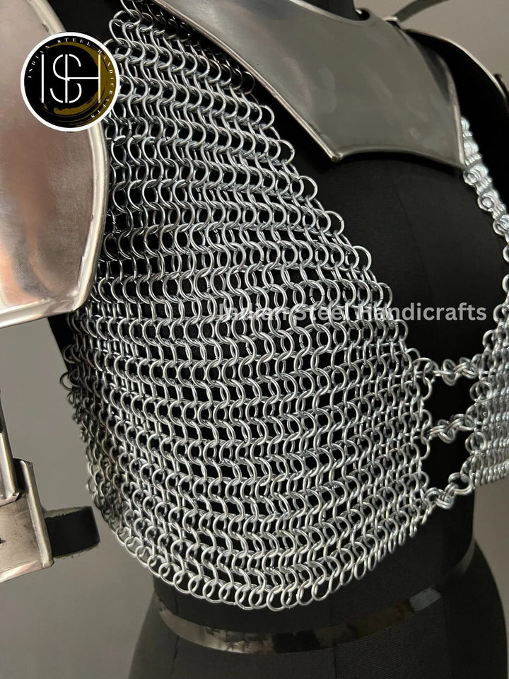 Knight Brave Female Armor, Gorget Pouldron Armor, Chaianmail Armor,Cosplay Armor, Sca Armor, Larp Armor, Gifts for Women. ISH Collection