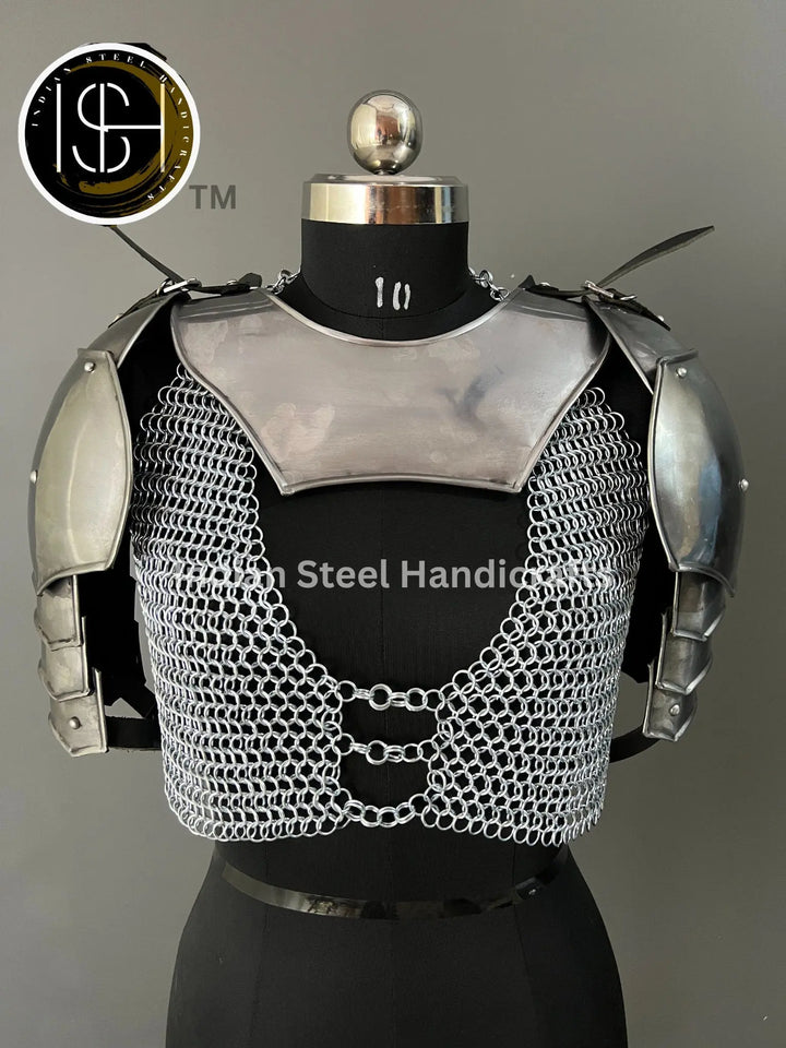 Knight Brave Female Armor, Gorget Pouldron Armor, Chaianmail Armor,Cosplay Armor, Sca Armor, Larp Armor, Gifts for Women. ISH Collection