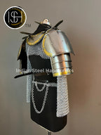 Medieval Steel Pouldron Gorget Armor: Hussar Chainmail, LARP Cosplay
