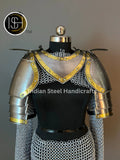 Medieval Steel Pouldron Gorget Armor: Hussar Chainmail, LARP Cosplay
