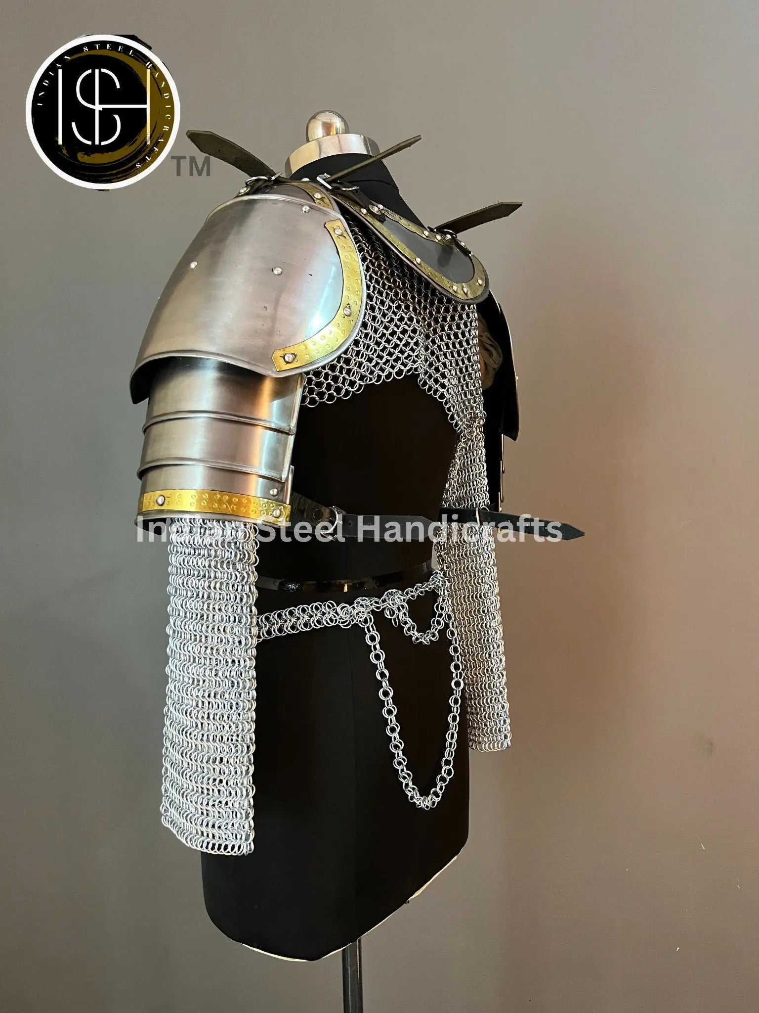 Medieval Steel Pouldron Gorget Armor: Hussar Chainmail, LARP Cosplay