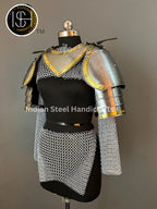 Medieval Steel Pouldron Gorget Armor: Hussar Chainmail, LARP Cosplay