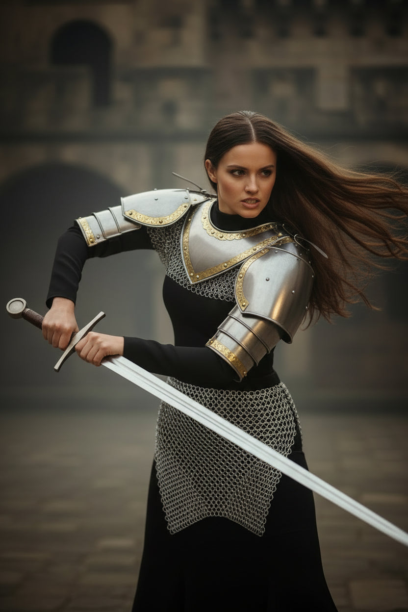 Medieval Steel Pouldron Gorget Armor: Hussar Chainmail, LARP Cosplay