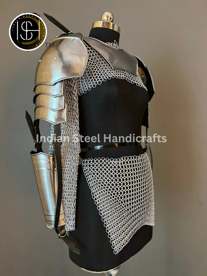 Medieval Steel Pouldron Gorget Armor: LARP Cosplay Costume