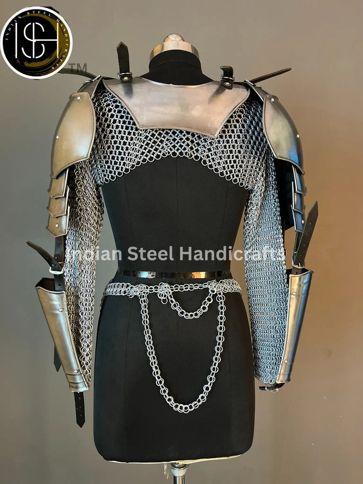 Medieval Steel Pouldron Gorget Armor: LARP Cosplay Costume