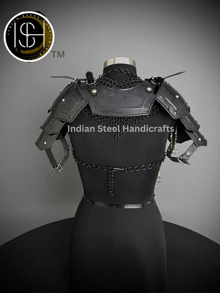 Knight Brave Female Armor, Gorget Pouldron Armor, Chaianmail Stylish top,Cosplay Armor, Sca Armor, Larp Armor, Gifts for Women. ISH Collection