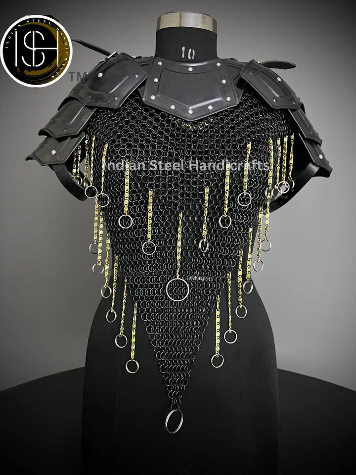 Knight Brave Female Armor, Gorget Pouldron Armor, Chaianmail Stylish top,Cosplay Armor, Sca Armor, Larp Armor, Gifts for Women. ISH Collection
