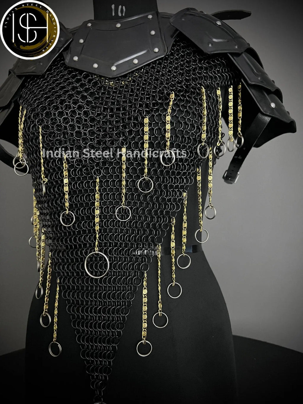 Knight Brave Female Armor, Gorget Pouldron Armor, Chaianmail Stylish top,Cosplay Armor, Sca Armor, Larp Armor, Gifts for Women. ISH Collection