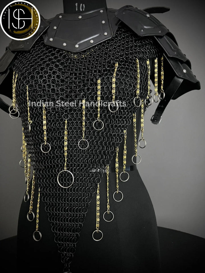 Knight Brave Female Armor, Gorget Pouldron Armor, Chaianmail Stylish top,Cosplay Armor, Sca Armor, Larp Armor, Gifts for Women. ISH Collection
