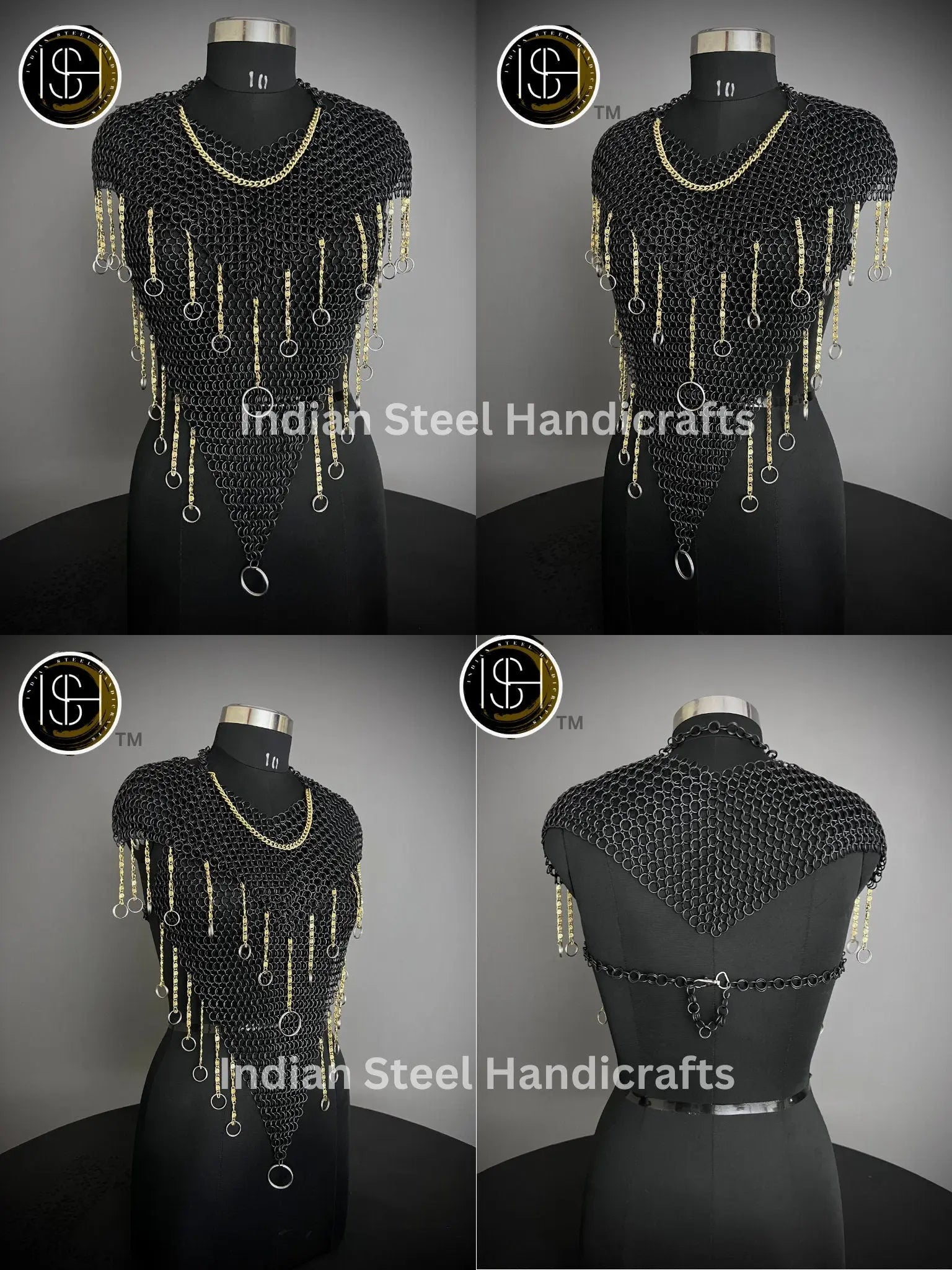 Female Knight Armor: Steel Gorget Pouldron, Chainmail Top - LARP Cosplay