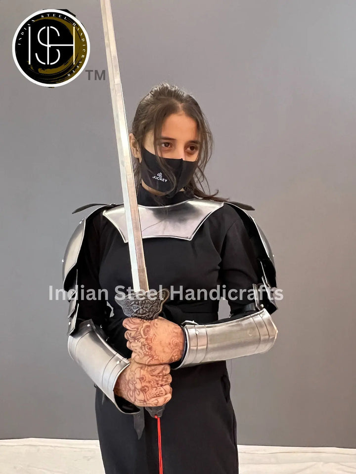 Medieval Knight Steel Armor: Gorget, Pouldron & Bracer Set - LARP Cosplay