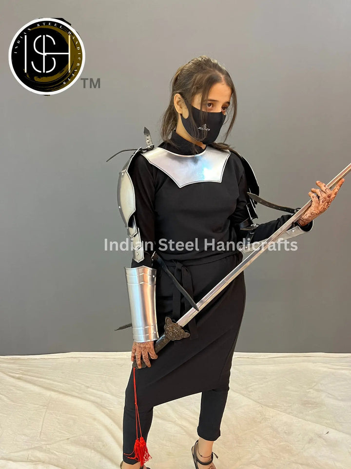 Medieval Knight Steel Armor: Gorget, Pouldron & Bracer Set - LARP Cosplay