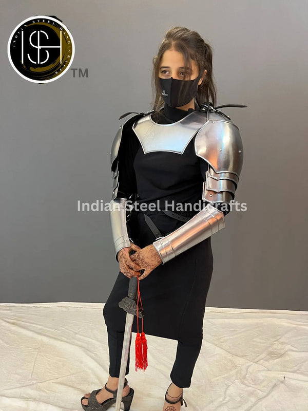 Medieval Knight Steel Armor: Gorget, Pouldron & Bracer Set - LARP Cosplay
