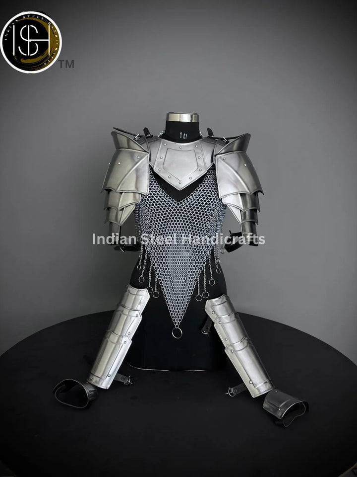 Female Knight Armor: Steel Gorget, Pouldron & Chainmail - SCA LARP Cosplay