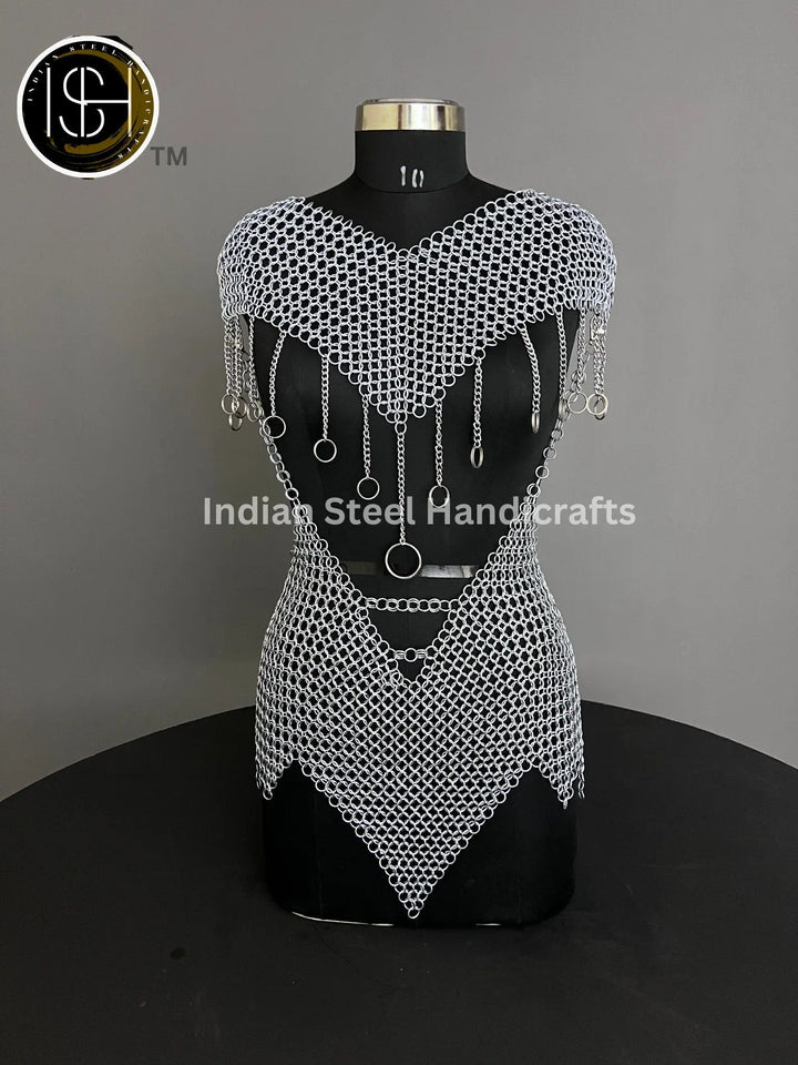 Chainmail Harness, Chainmail Chains Layers top & Skirt, Rings Costume, Wedding Cosplay Costume, Larp , Cosplay, Sca Armor, Gift For Women. ISH Collection