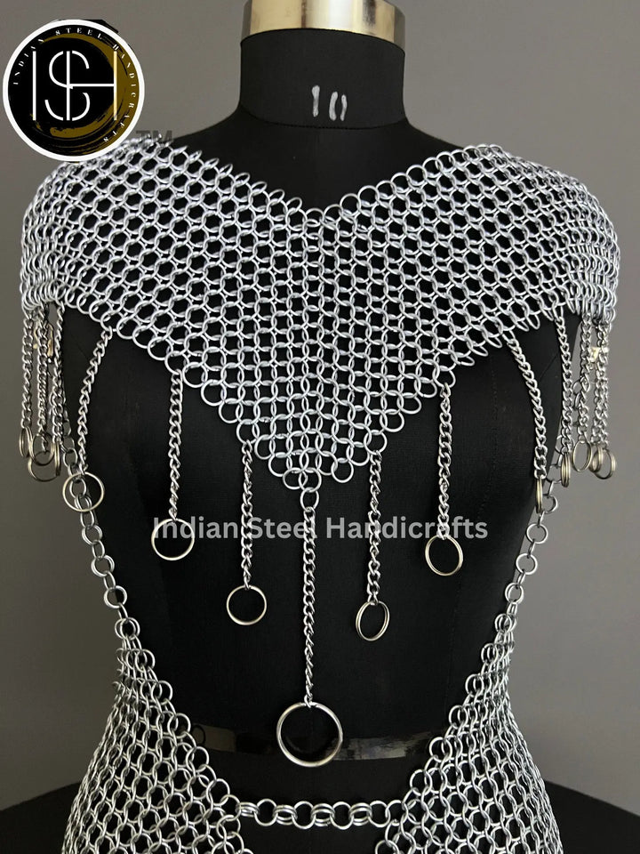 Chainmail Harness, Chainmail Chains Layers top & Skirt, Rings Costume, Wedding Cosplay Costume, Larp , Cosplay, Sca Armor, Gift For Women. ISH Collection