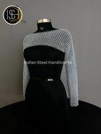 Chainmail Silver Long Sleeves Shrug, Handmade Loose Cropped Pullover Top, Elegant & Most Beautiful Wedding Costume, Halloween Cosplay Gift ISH Collection