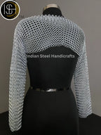Chainmail Silver Long Sleeves Shrug, Handmade Loose Cropped Pullover Top, Elegant & Most Beautiful Wedding Costume, Halloween Cosplay Gift ISH Collection