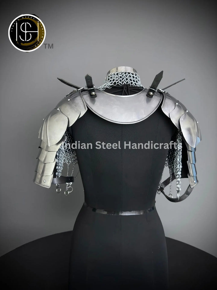 Knight Brave Female Armor, Gorget Pouldron Armor, Chaianmail Stylish top,Cosplay Armor, Sca Armor, Larp Armor, Gifts for Women. ISH Collection