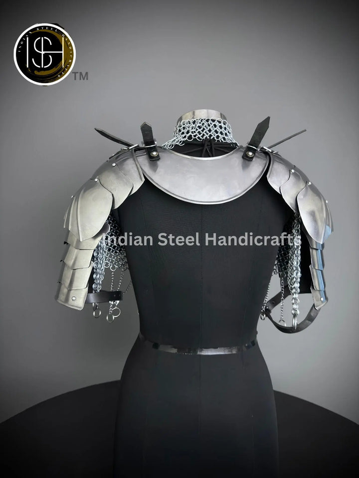 Female Knight Steel Armor: Gorget, Pouldron & Chainmail - LARP Cosplay