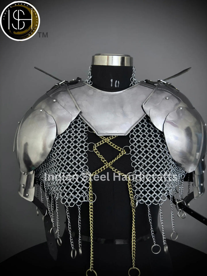 Female Knight Steel Armor: Gorget, Pouldron & Chainmail - LARP Cosplay