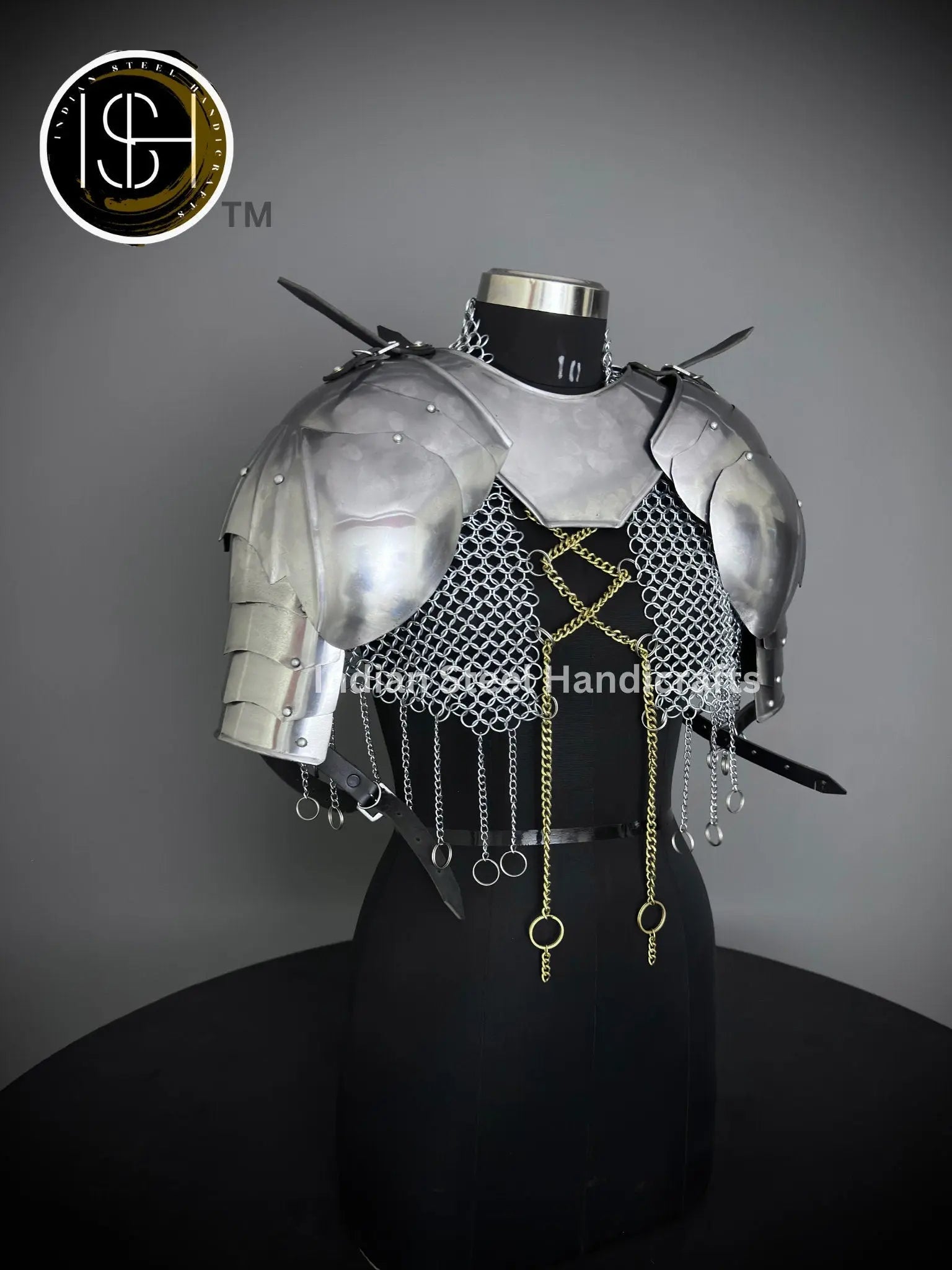 Knight Brave Female Armor, Gorget Pouldron Armor, Chaianmail Stylish top,Cosplay Armor, Sca Armor, Larp Armor, Gifts for Women. ISH Collection