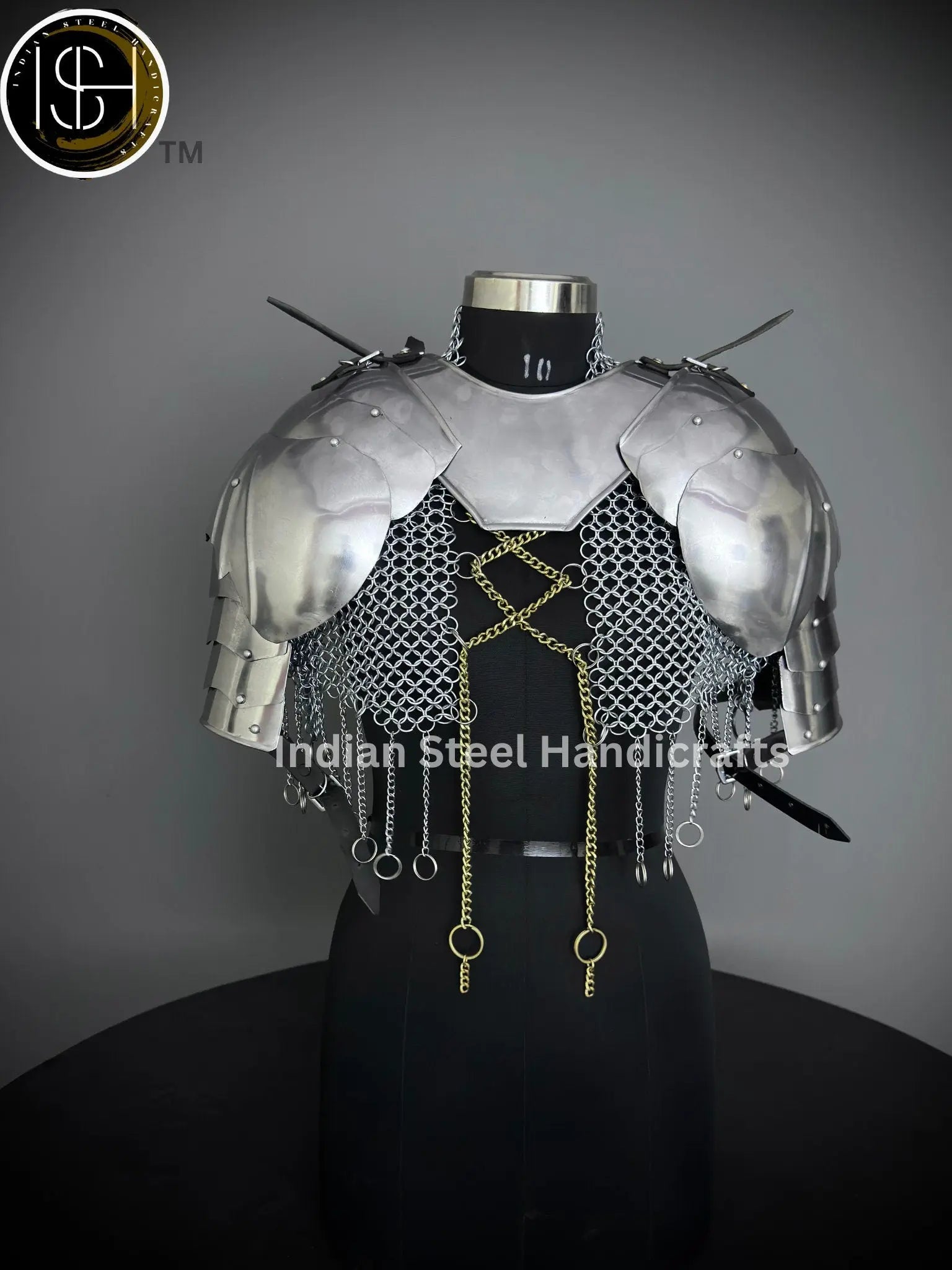 Female Knight Steel Armor: Gorget, Pouldron & Chainmail - LARP Cosplay