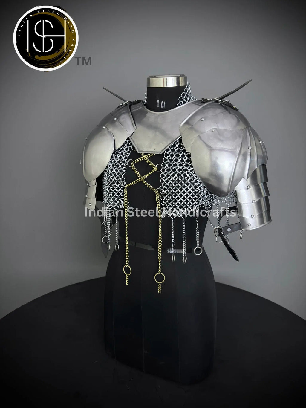 Knight Brave Female Armor, Gorget Pouldron Armor, Chaianmail Stylish top,Cosplay Armor, Sca Armor, Larp Armor, Gifts for Women. ISH Collection