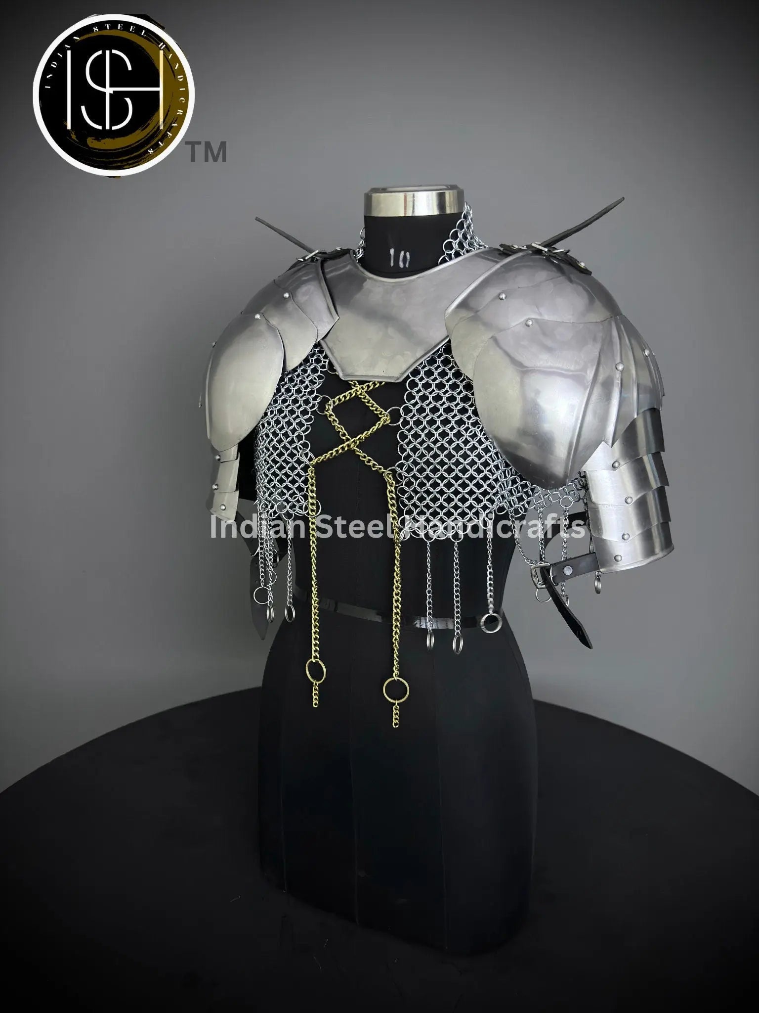 Knight Brave Female Armor, Gorget Pouldron Armor, Chaianmail Stylish top,Cosplay Armor, Sca Armor, Larp Armor, Gifts for Women. ISH Collection