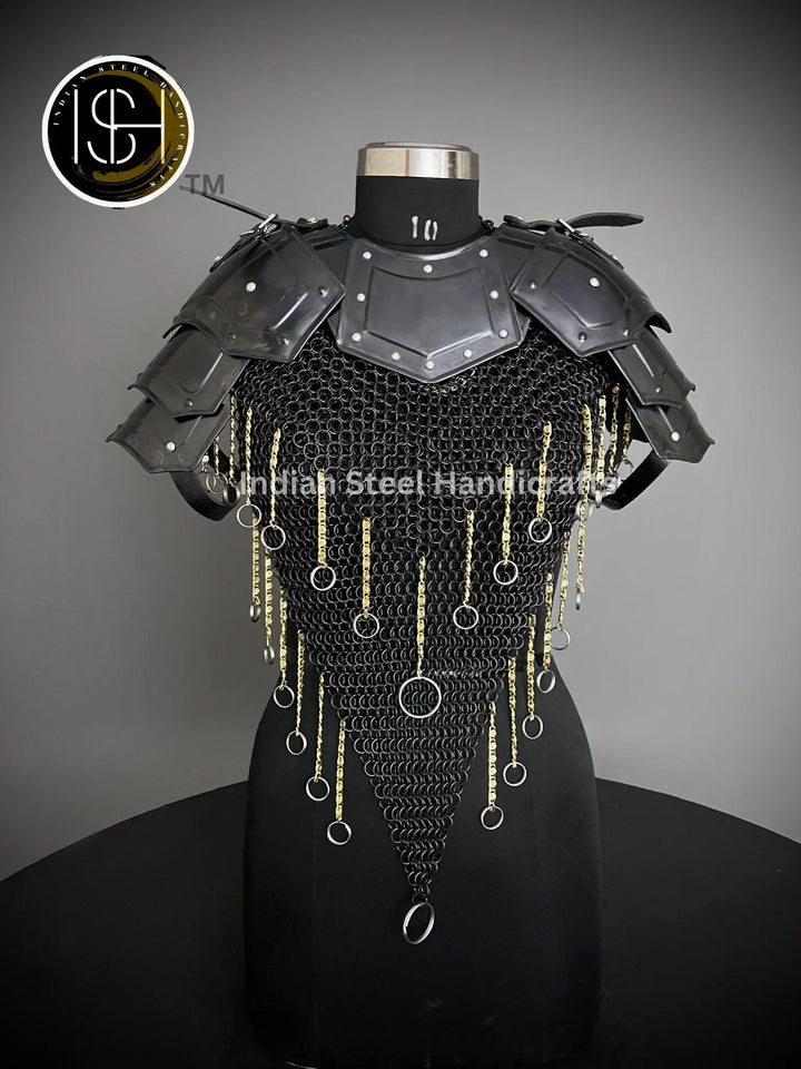 Knight Brave Female Armor, Gorget Pouldron Armor, Chaianmail Stylish top,Cosplay Armor, Sca Armor, Larp Armor, Gifts for Women. ISH Collection