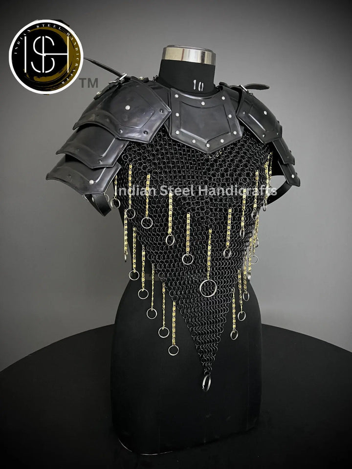 Knight Brave Female Armor, Gorget Pouldron Armor, Chaianmail Stylish top,Cosplay Armor, Sca Armor, Larp Armor, Gifts for Women. ISH Collection