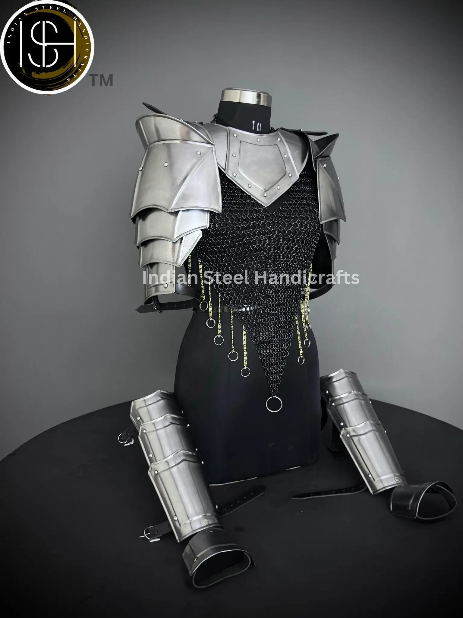 Female Knight Armor: Steel Gorget, Pouldrons, Chainmail - SCA LARP Cosplay
