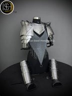 Female Knight Armor: Steel Gorget, Pouldron & Chainmail - SCA LARP Cosplay