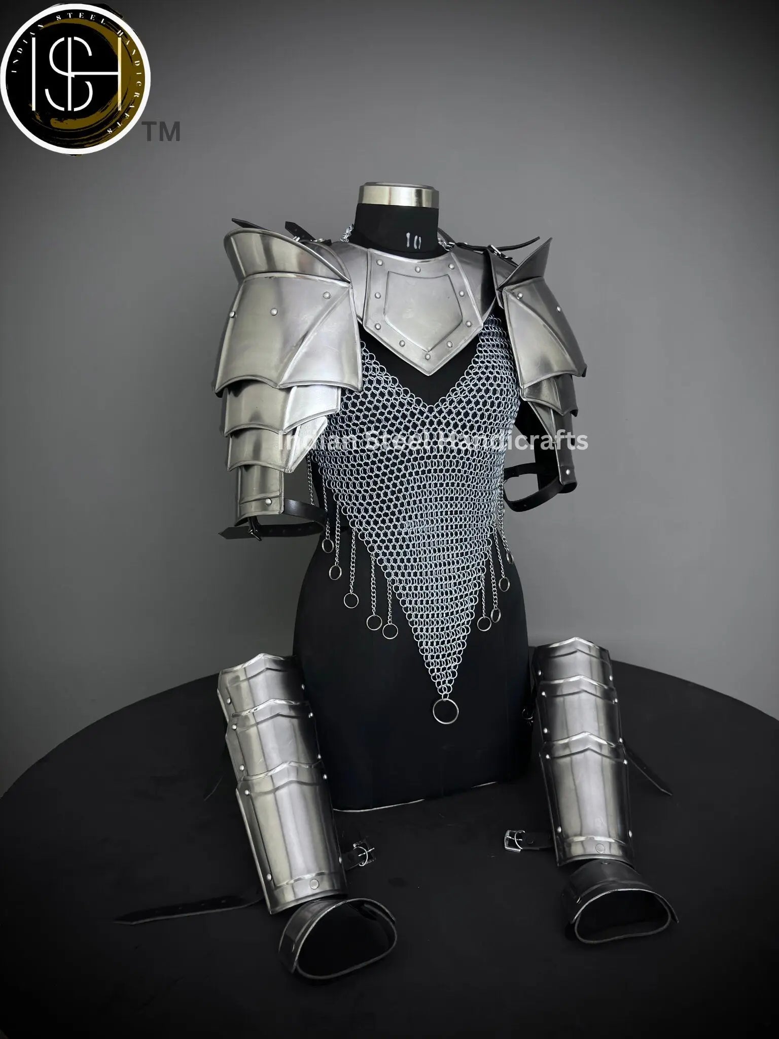 Female Knight Armor: Steel Gorget, Pouldron & Chainmail - SCA LARP Cosplay
