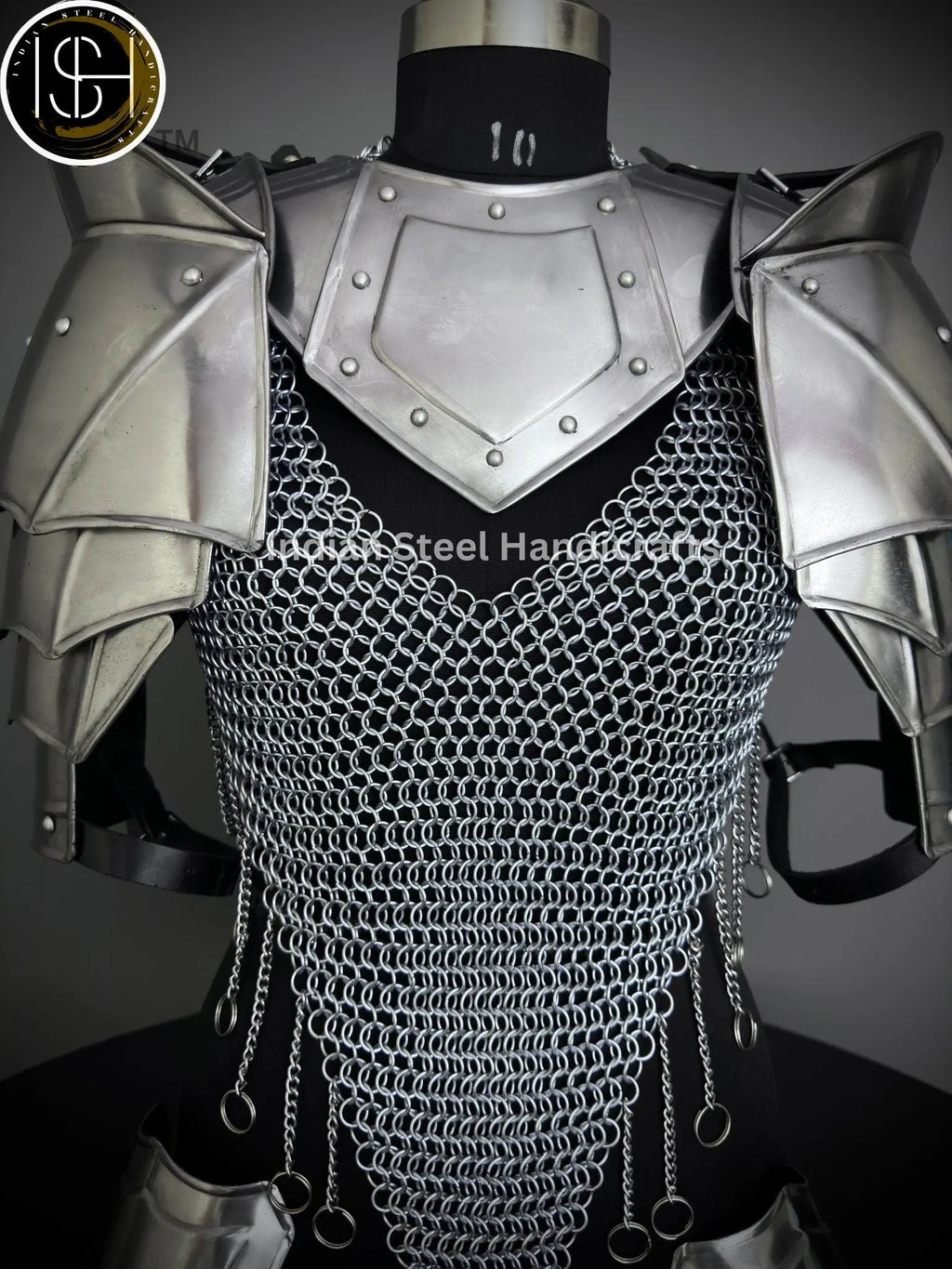 Female Knight Armor: Steel Gorget, Pouldron & Chainmail - SCA LARP Cosplay
