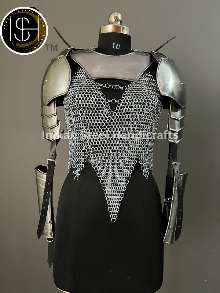 Pouldron armor, gorget armor, shoulder armor, knight armor, larp armor , medieval armor, fantasy armor, gift for her, gift for him, sca armor, cosplay armor, armor for sale, cosplay clothing, chainmale armor, chainmail corset