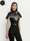Female Knight Armor: Steel Gorget & Pouldron, Chainmail Top - LARP Cosplay
