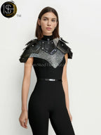 Female Knight Armor: Steel Gorget & Pouldron, Chainmail Top - LARP Cosplay