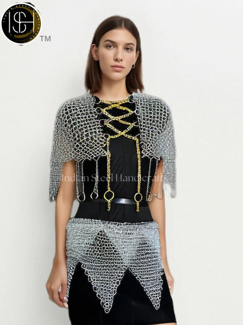Chainmail Harness, Chainmail Chains Layers top & Skirt, Rings Costume, Wedding Cosplay Costume, Larp , Cosplay, Sca Armor, Gift For Women. ISH Collection