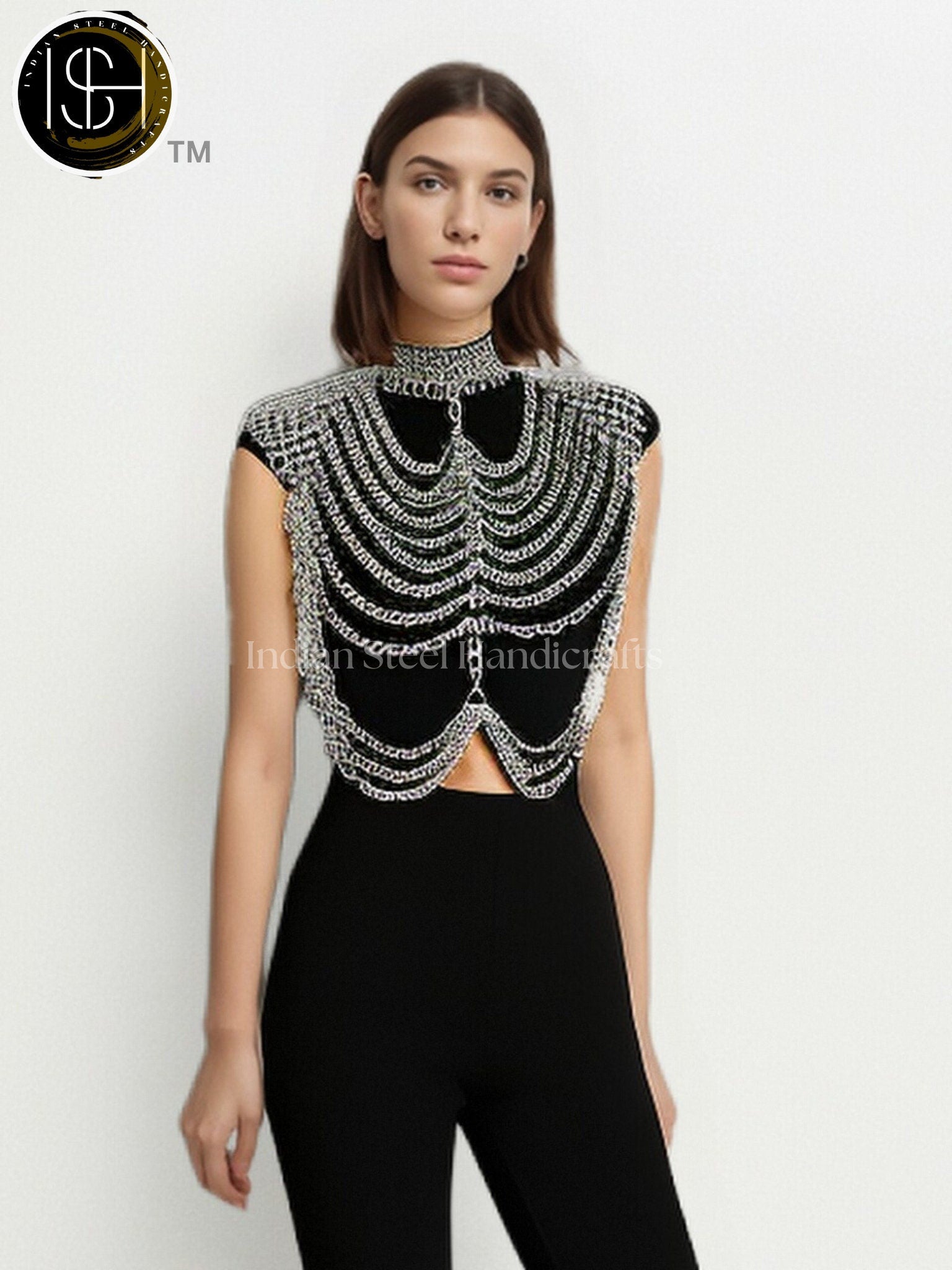 Chainmail Harness, Shoulder jewelry, Chainmaile Chains Layers Jump Rings Costume, Choker Neck, Wedding Cosplay Costume, Rave Outfits Gift.
