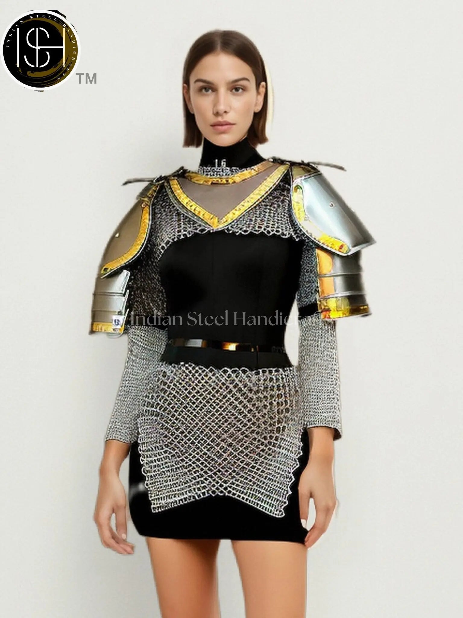 Medieval Steel Pouldron Gorget Armor: Hussar Chainmail, LARP Cosplay