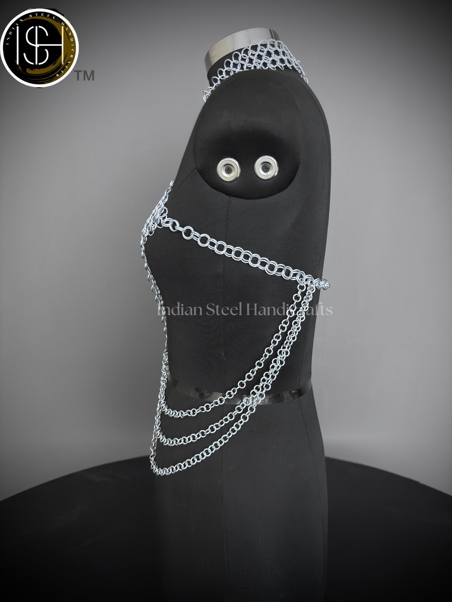 Medieval Butted Chainmail Armor, Fancy Top Halter Neck Chain Design Backless for Girls Fantasy Costume,