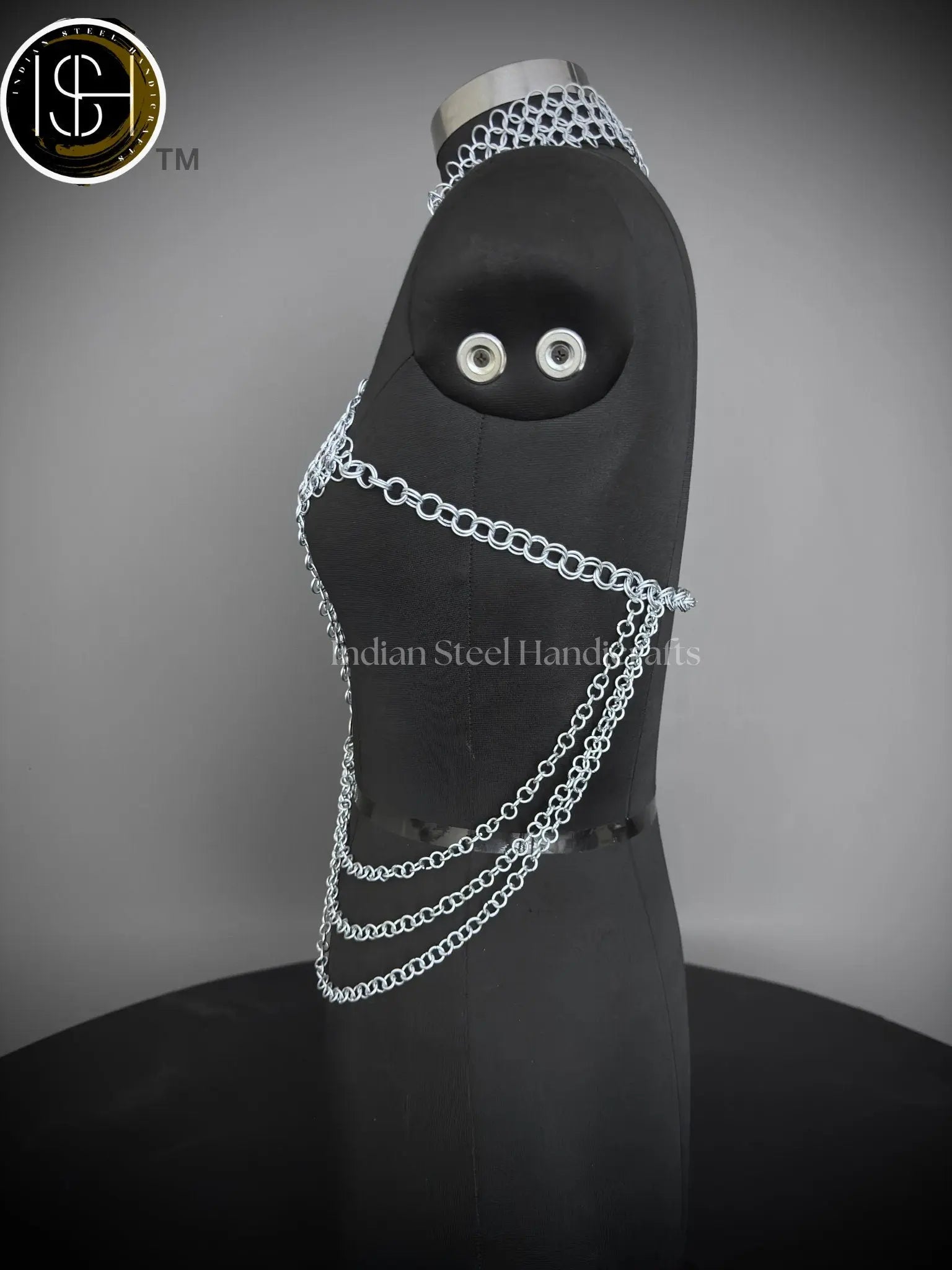 Medieval Butted Chainmail Armor, Fancy Top Halter Neck Chain Design Backless for Girls Fantasy Costume, ISH Collection