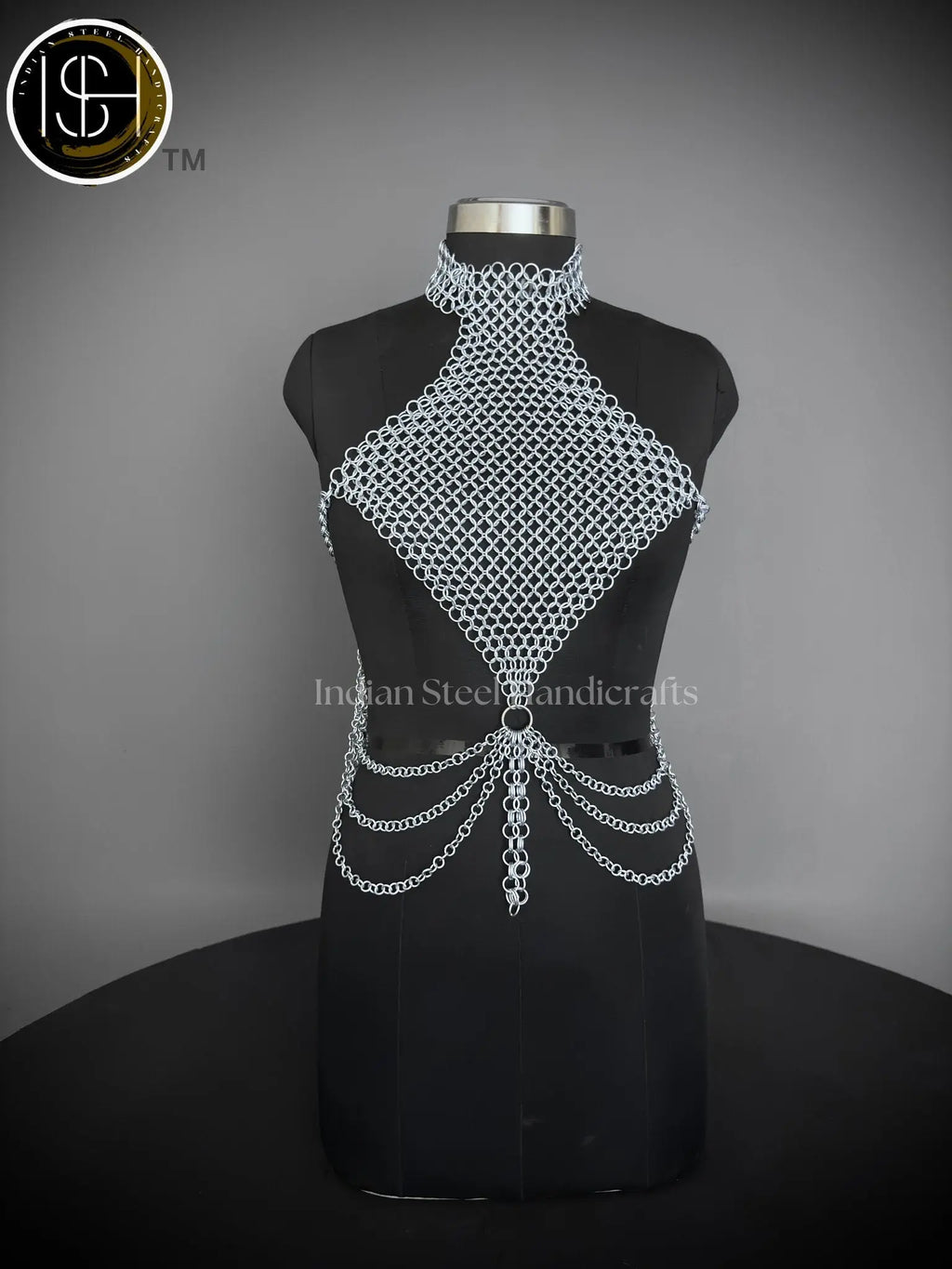 Medieval Butted Chainmail Armor, Fancy Top Halter Neck Chain Design Backless for Girls Fantasy Costume, ISH Collection