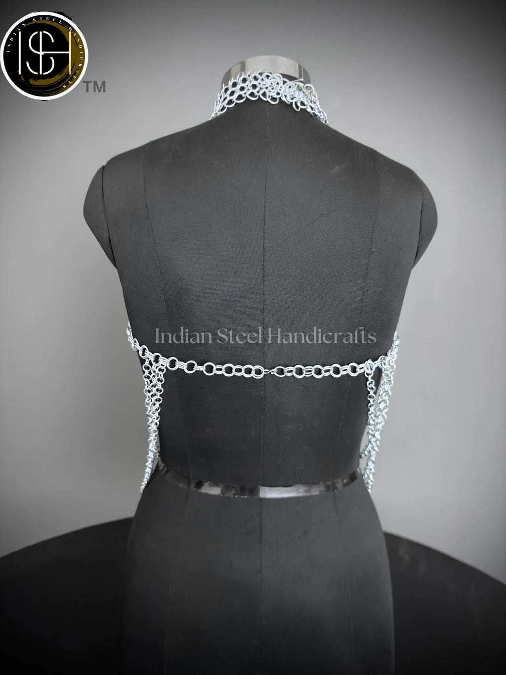 Medieval Butted Chainmail Armor, Fancy Top Halter Neck Chain Design Backless for Girls Fantasy Costume, ISH Collection